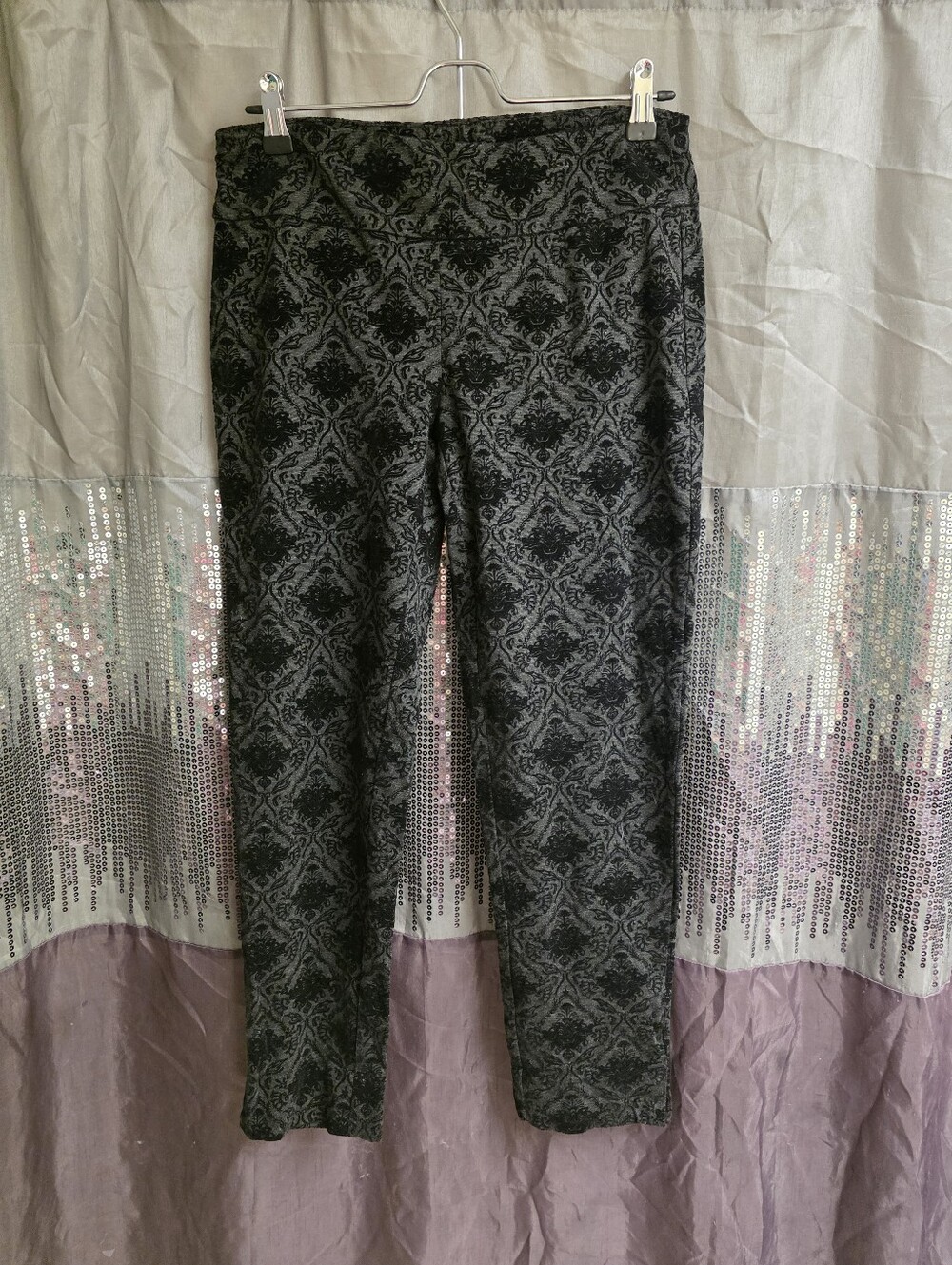 Women's Black Patterned Stretch Ponte Pants By LIFESTYLE ATTITUDE